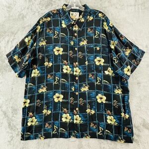 Vintage Ron Chereskin Hawaiian Shirt Mens XXL Black Rayon Hibiscus Short‎ Sleeve